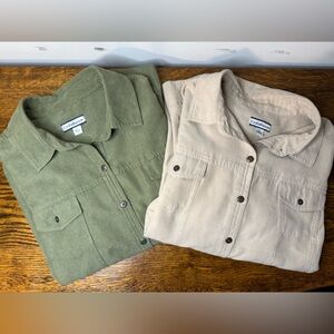 Croft & Barrow VINTAGE 2 Pk. Tan/Sage Suede LS Button Down Shirts Large